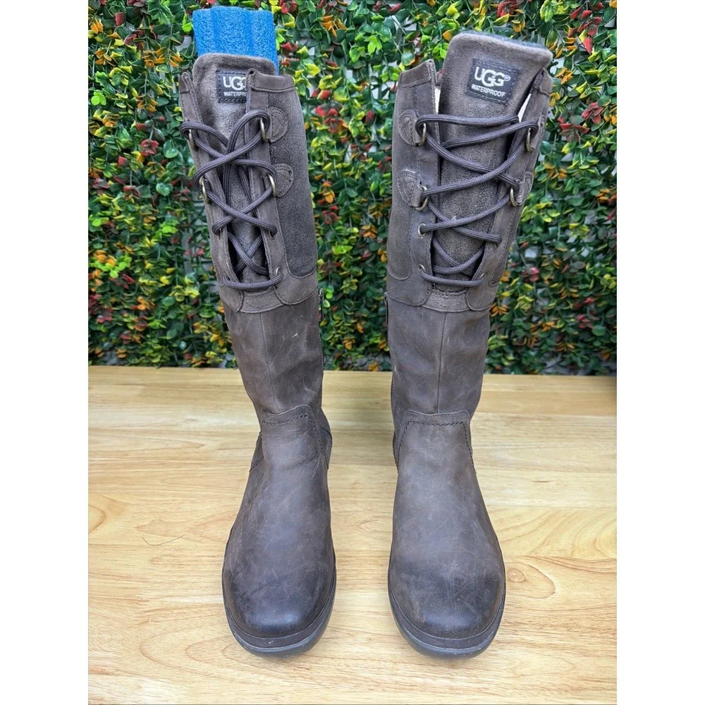 UGG ELSA Winter‎ WATERPROOF Boots Shoes Sherpa Interior Leather Brown Women's 9
